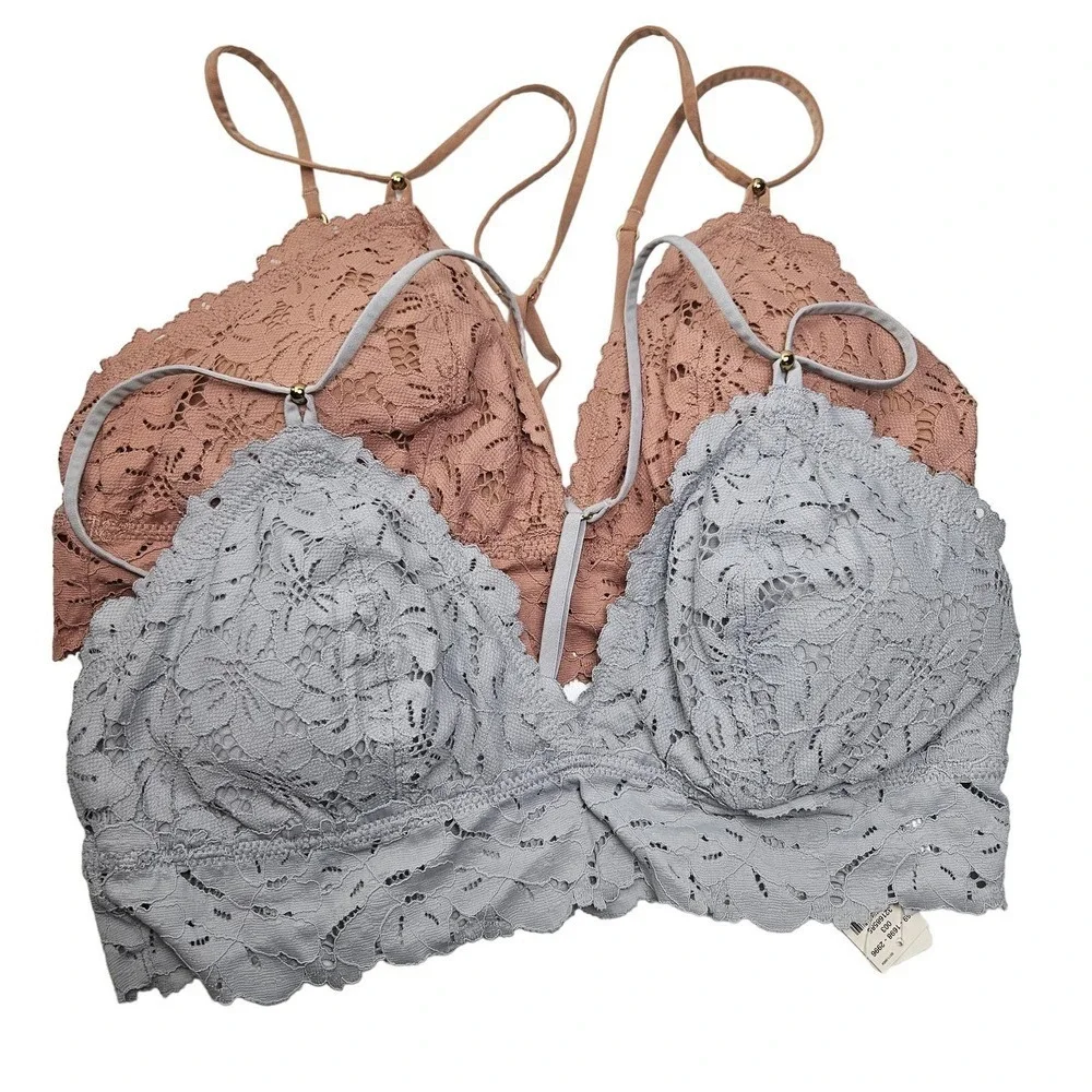 NEW Aerie 2pc Lace Bralette L Mauve Blue‎ Lounge Bra NWT